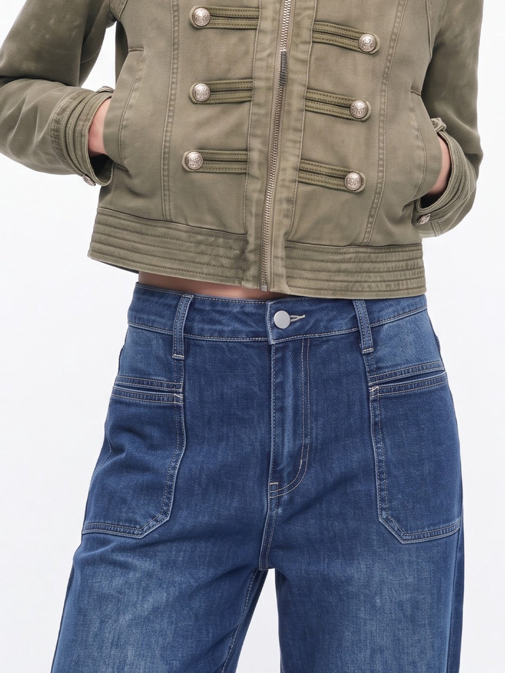 Vintage Stretch Wide Leg Jeans with Pocket