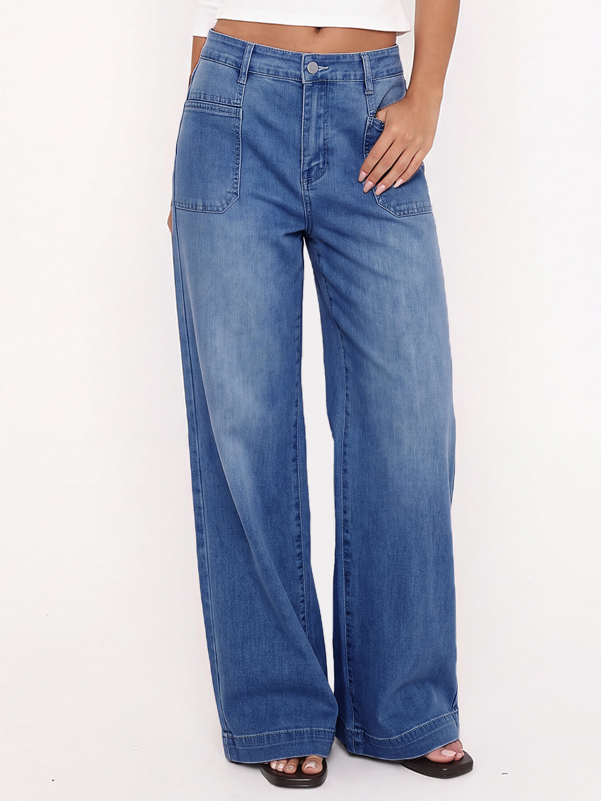 Vintage Stretch High Waist Wide Leg Denim Pants