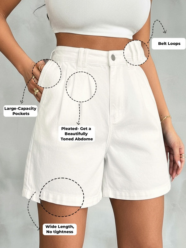 Women's Pleated Casual Wide-Leg Shorts