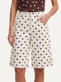 Women's Polka Dot Wide-Leg Bermuda Denim Shorts