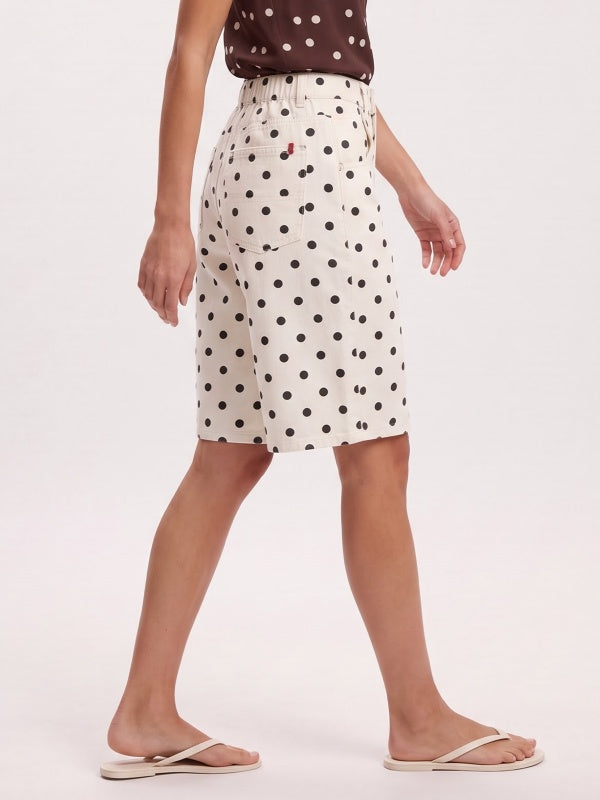 Women's Polka Dot Wide-Leg Bermuda Denim Shorts