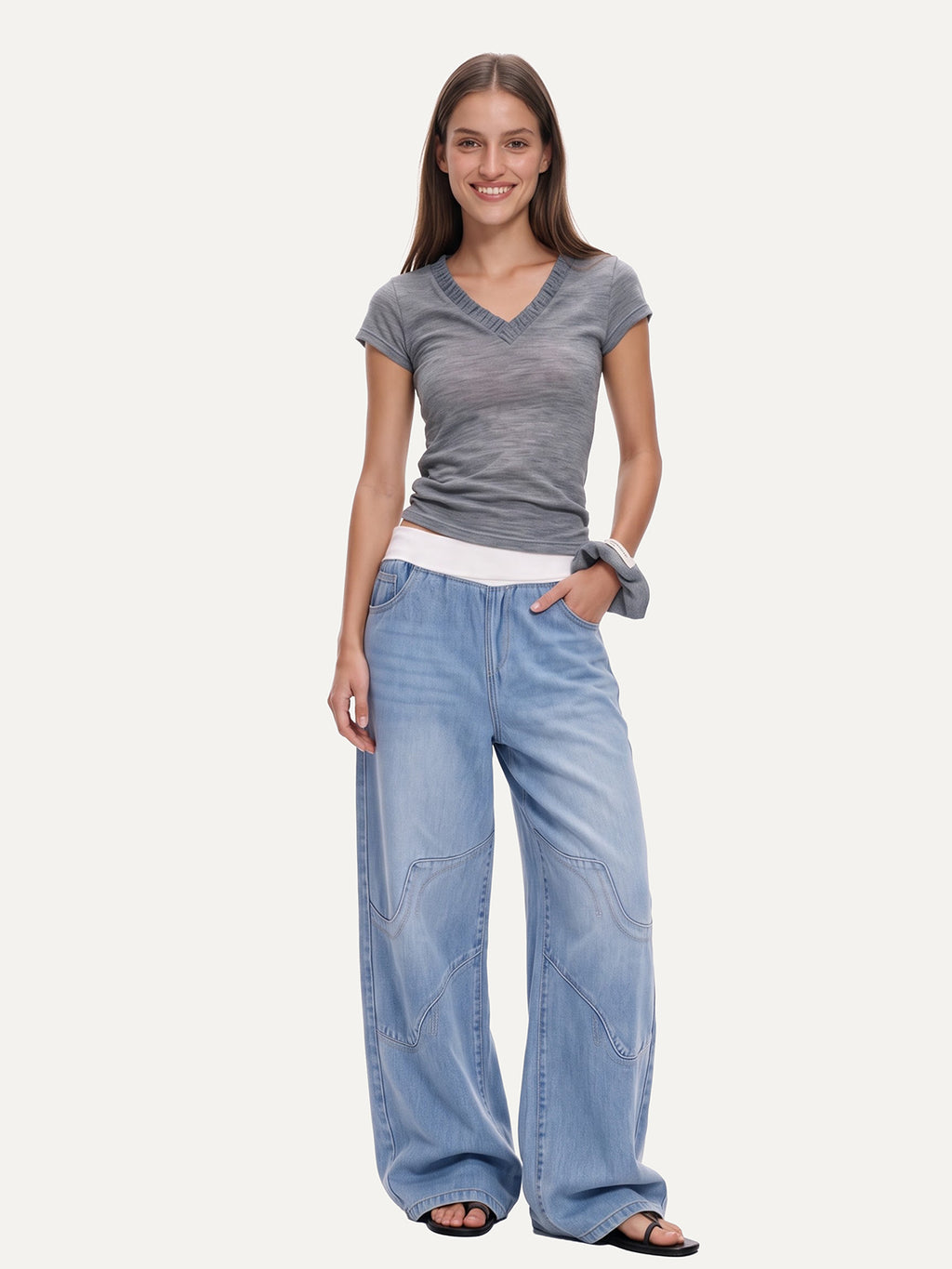 Mid Waist Baggy Denim Pants