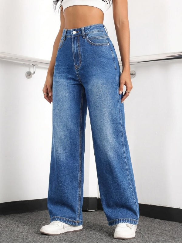 Mid-Low Waist Vintage Wide Leg Denim Pants