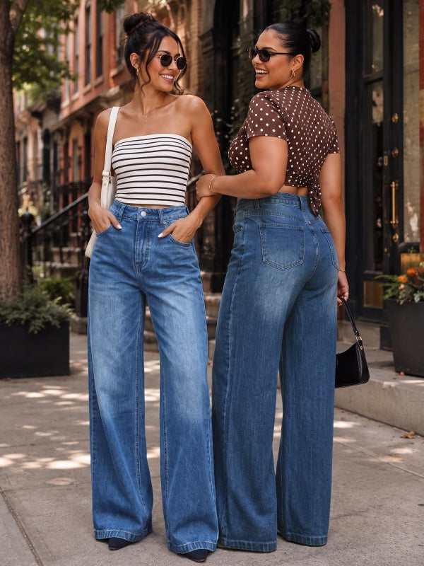 Mid-Low Waist Vintage Wide Leg Denim Pants