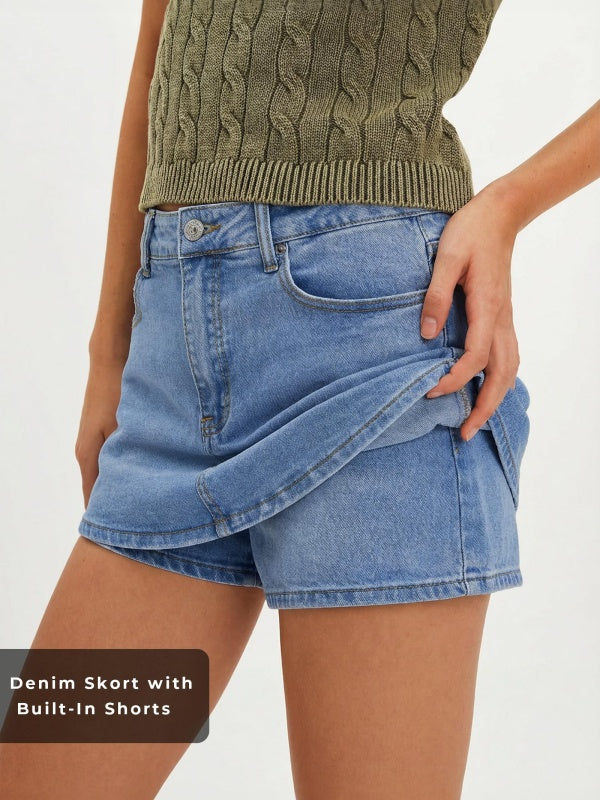 Women Stretchy Casual Jean Skorts