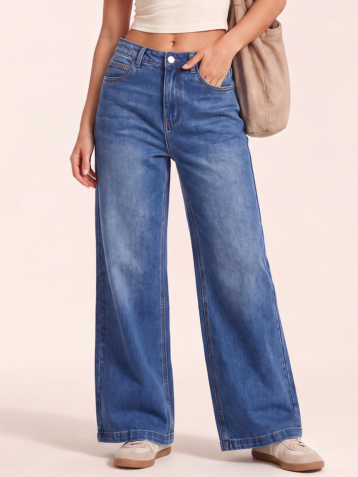 Mid-Low Waist Vintage Wide Leg Denim Pants