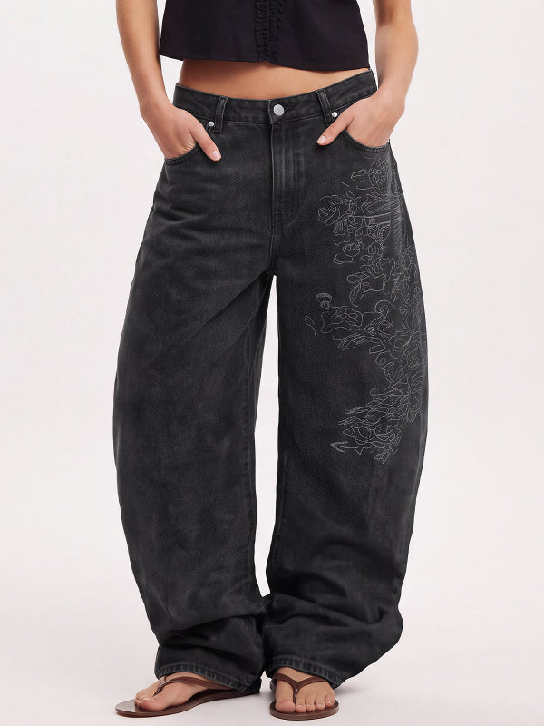 Women's Retro Embroidered Baggy Jeans