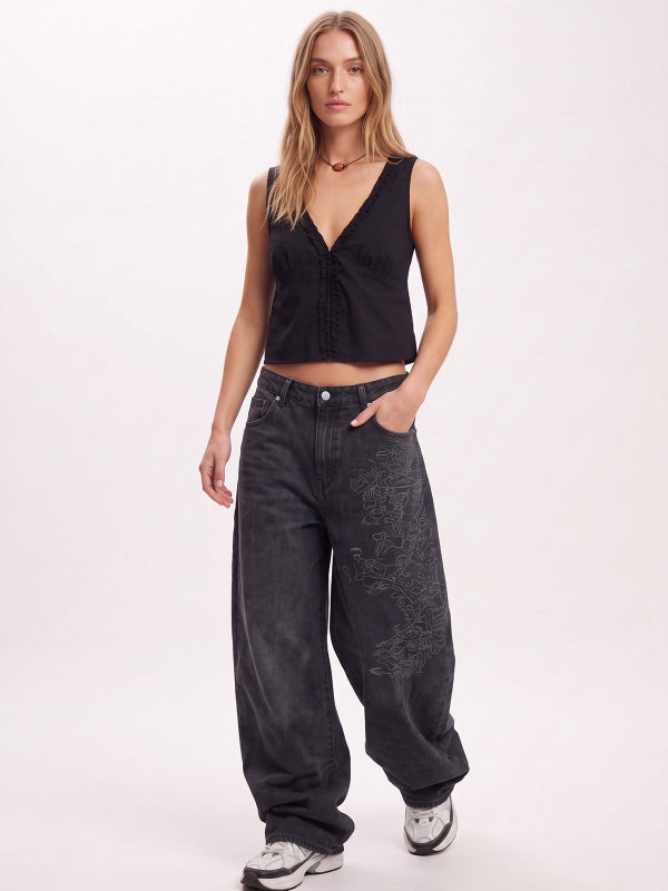 Women's Retro Embroidered Baggy Jeans