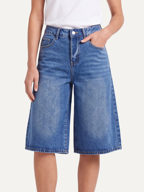 Women's Wide-Leg Bermuda Denim Shorts