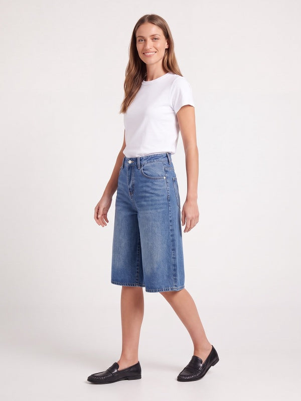 Women's Wide-Leg Bermuda Denim Shorts
