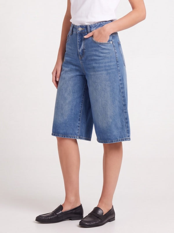 Women's Wide-Leg Bermuda Denim Shorts