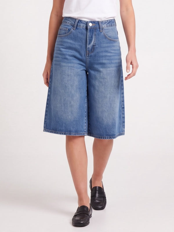 Women's Wide-Leg Bermuda Denim Shorts