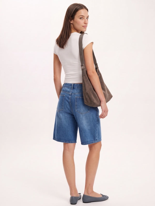 Vintage Wide-Leg Denim Shorts