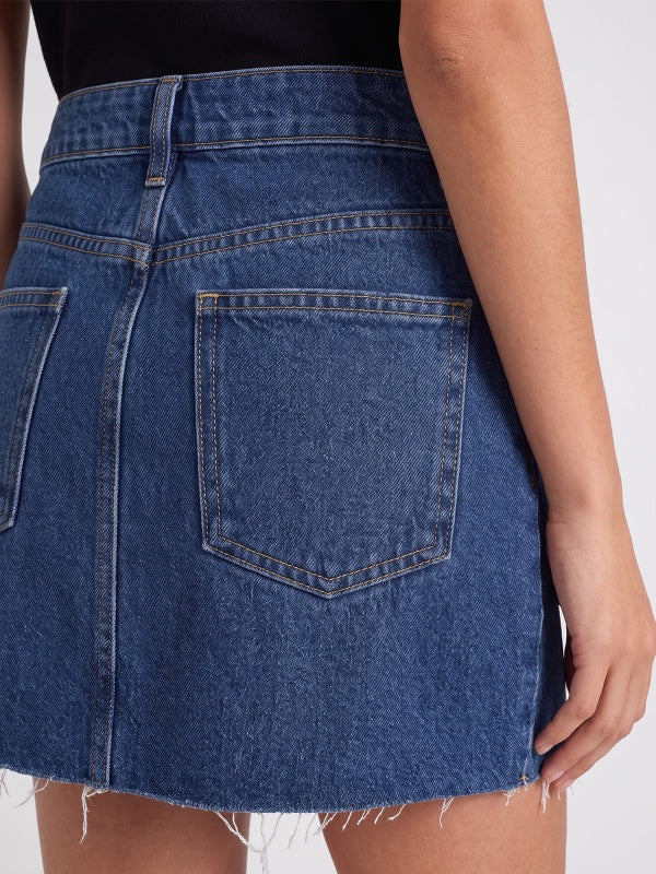 Women's Raw Hem Denim A-Line Mini Skirt