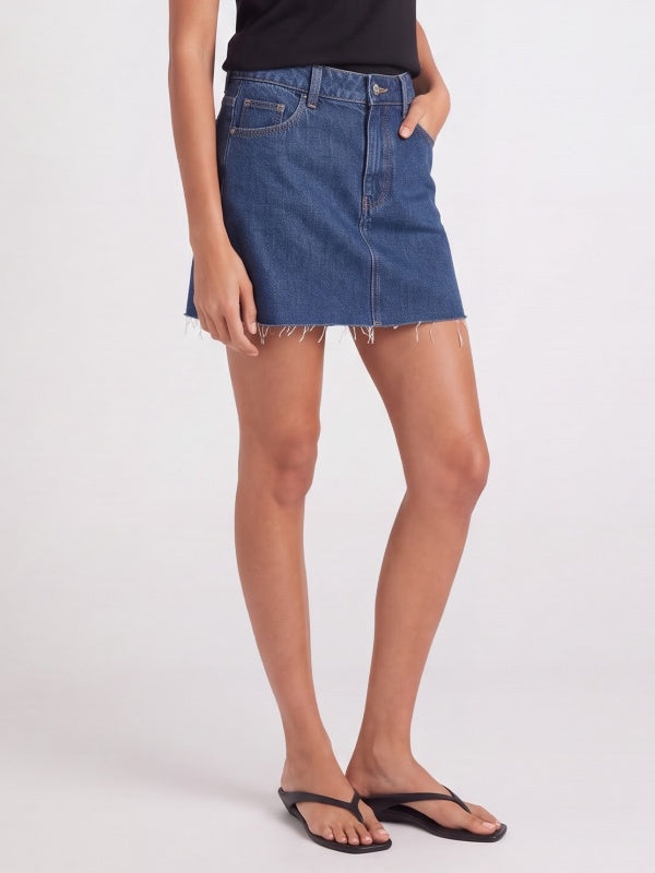 Women's Raw Hem Denim A-Line Mini Skirt
