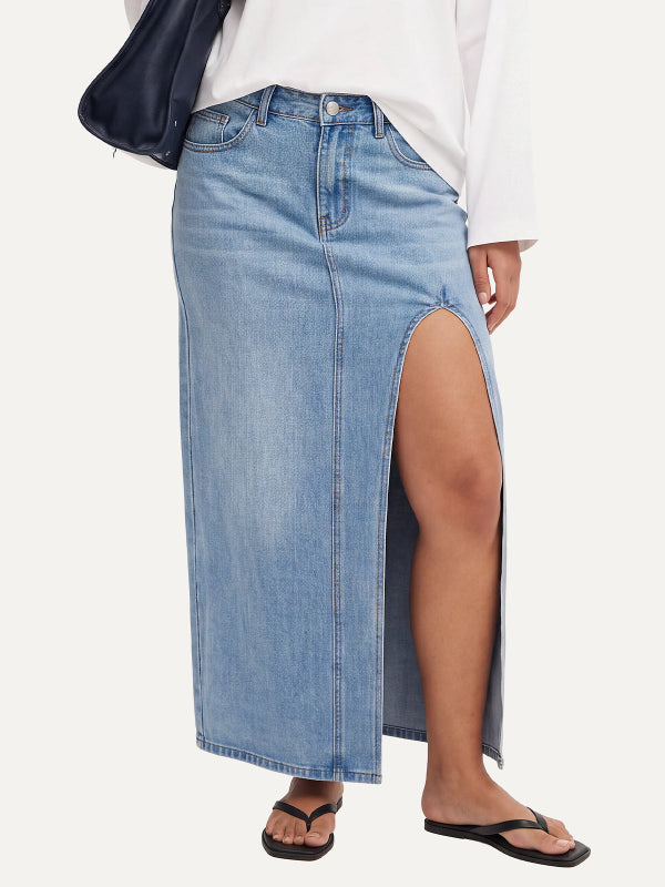 Women's Side Slit Denim Maxi Skirt
