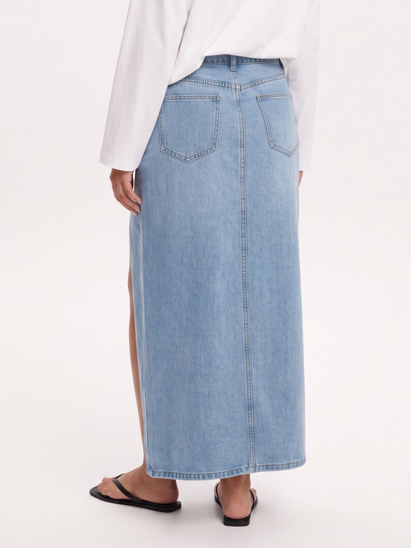 Women's Side Slit Denim Maxi Skirt