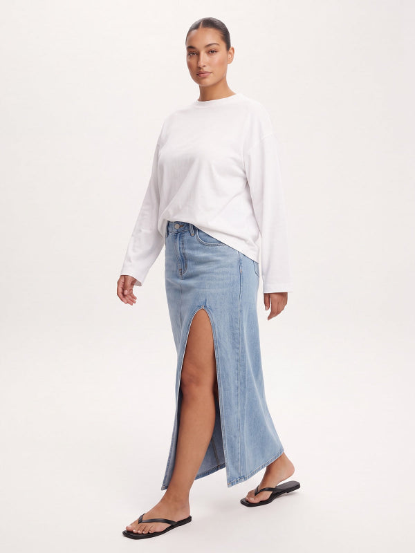 Women's Side Slit Denim Maxi Skirt
