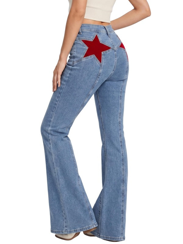 Women's High-Waisted Star-Patch Flare Jeans