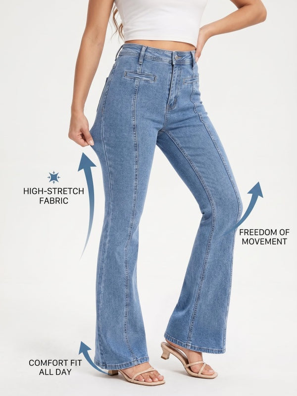 Women's High-Waisted Star-Patch Flare Jeans