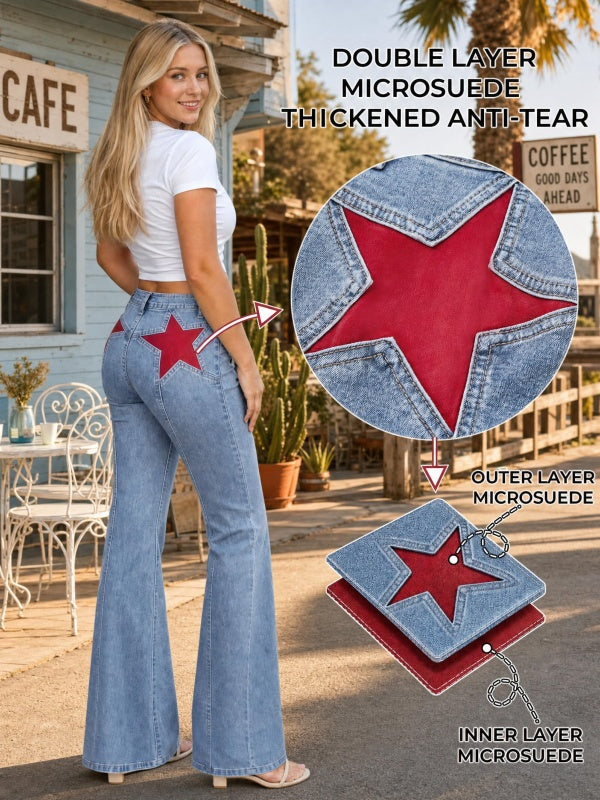 Women's High-Waisted Star-Patch Flare Jeans
