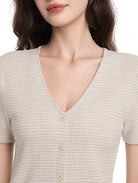 Jeanswest Women's Textured V-Neck Tee | WTO-18306 Short Sleeve Cotton Blend | Striped T-Shirt | Casual Friday