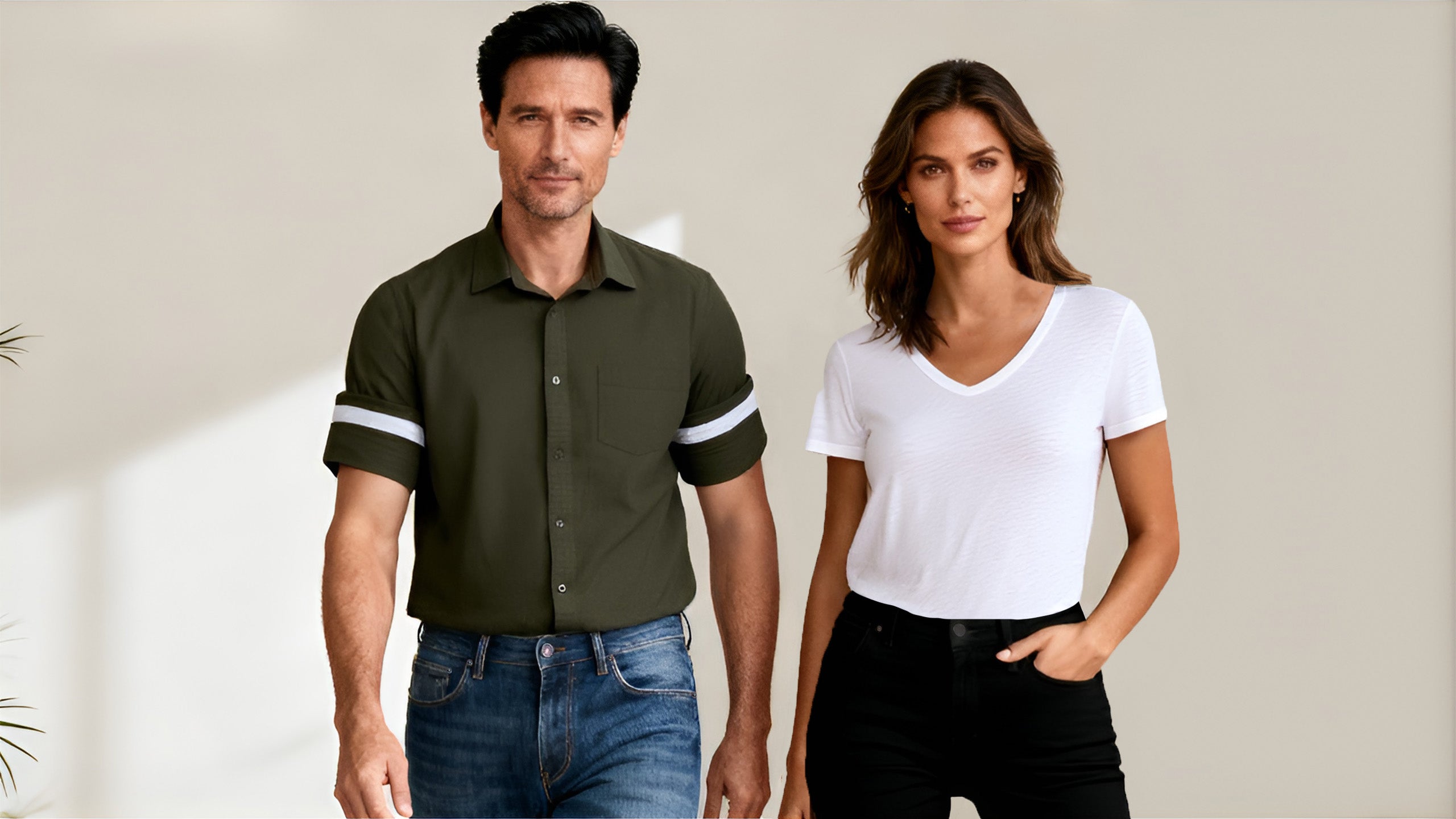 Jeanswest sustainable classics - man and woman wearing casual denim jeans and shirts