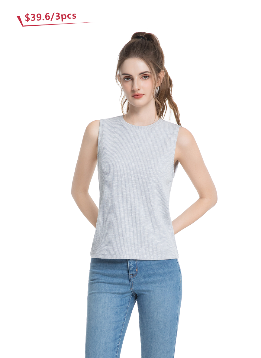 Jeanswest Women's Textured Tank Top |WTO-18307 Cotton Blend Sleeveless | Sage Green Grey | Structured Casual |
