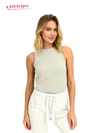 Jeanswest Women's Ribbed Tank Top | WTO-18099 Cotton Blend Sleeveless | Moss Green Layering Basic