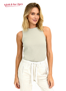 Jeanswest Women's Ribbed Tank Top | WTO-18099 Cotton Blend Sleeveless | Moss Green Layering Basic