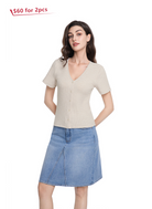 Jeanswest Women's Textured V-Neck Tee | WTO-18306 Short Sleeve Cotton Blend | Striped T-Shirt | Casual Friday