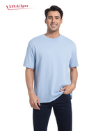 Jeanswest Men's 100% Cotton Crew Neck Tee | MUC-14711-03/17/15 Relaxed Fit Short Sleeve | Dusk Blue White Black | Basic T-Shirt |
