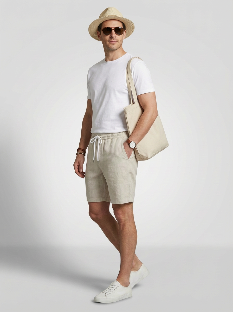 Jeanswest Men’s Everyday Comfort Set – Cotton Tee + Linen Shirt + Milton Shorts
