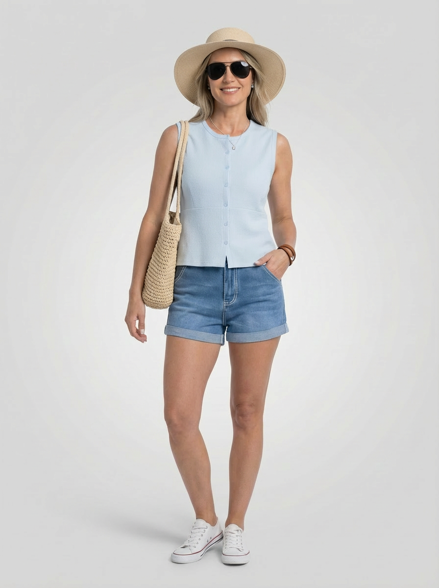 Jeanswest Women's Summer OOTD – Emma Tank / Resort Shirt + Alexa Denim Short