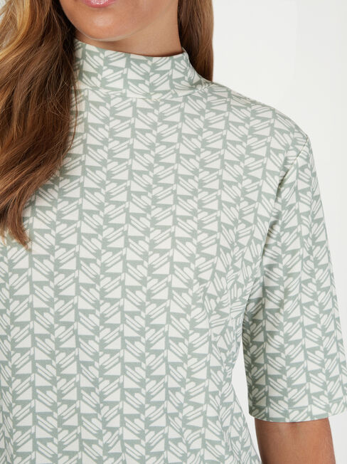 Milly Mock Neck Geo, Green, hi-res