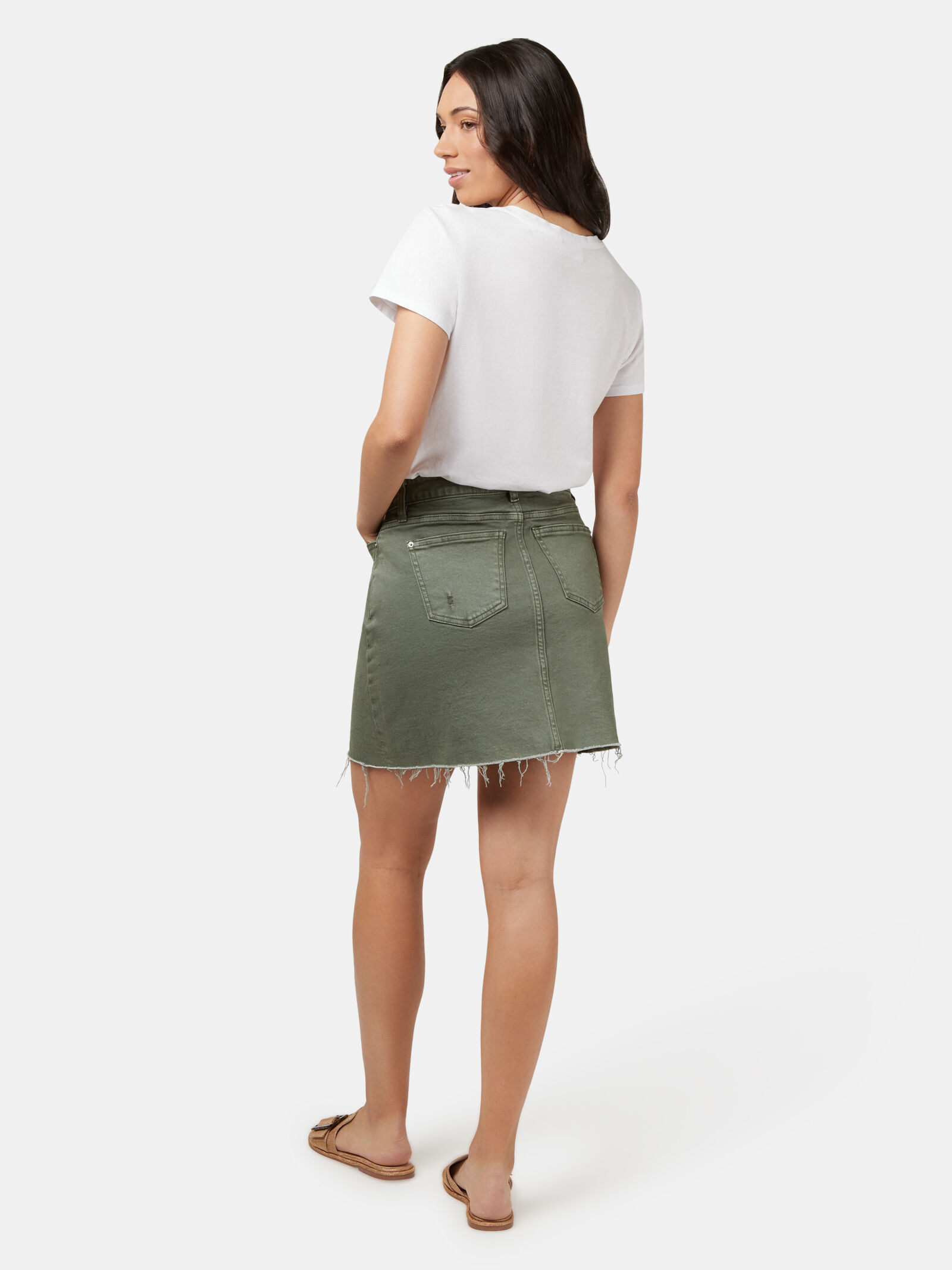 Khaki distressed new arrivals denim skirt