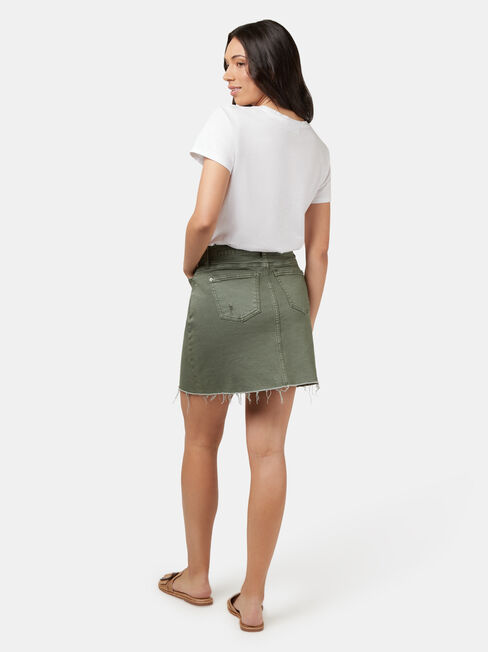 Simone Distressed Denim Skirt, Green, hi-res