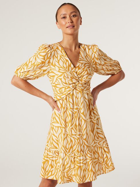 Evelyn Twist Front Dress, Golden Leaf, hi-res