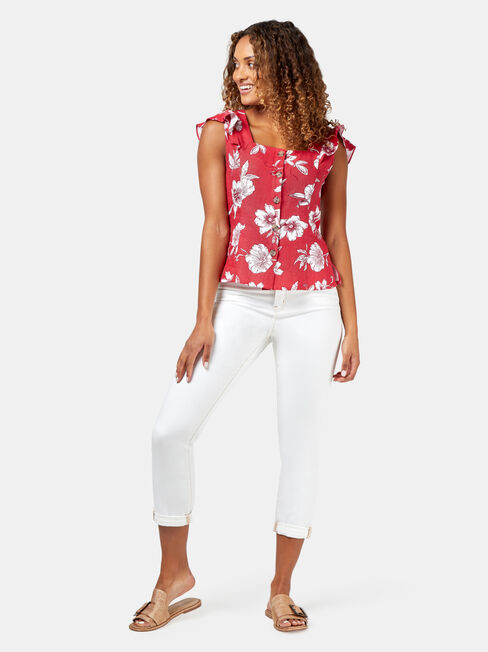 Missy Square Neck Top, Red, hi-res