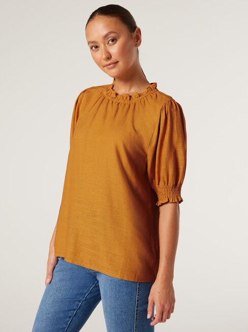 Sasha Short Sleeve Top, Spicy Mustard, hi-res