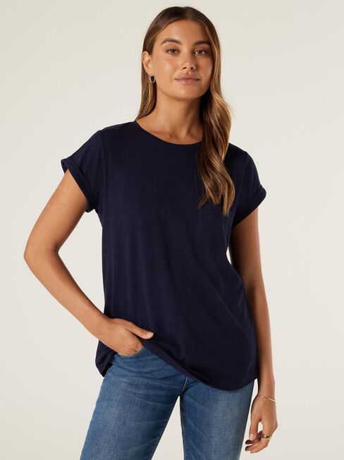 Essential Slub Pocket Tee, French Navy, hi-res