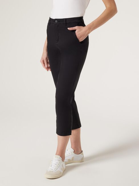 Sammy Mid Waisted Straight Capri, Black, hi-res