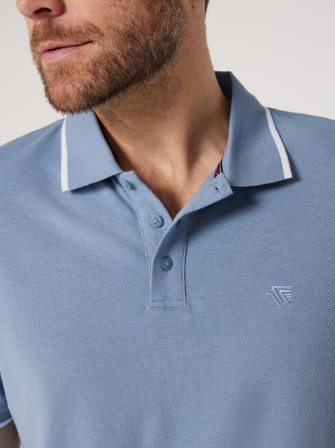 Nash Tipped Short Sleeve Polo, Faded Blue, hi-res