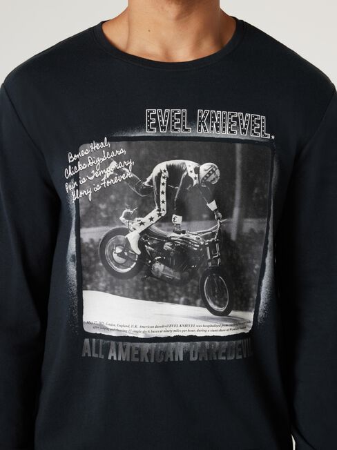 LS Evel Knievel Daredevil Print Crew Tee, Black, hi-res