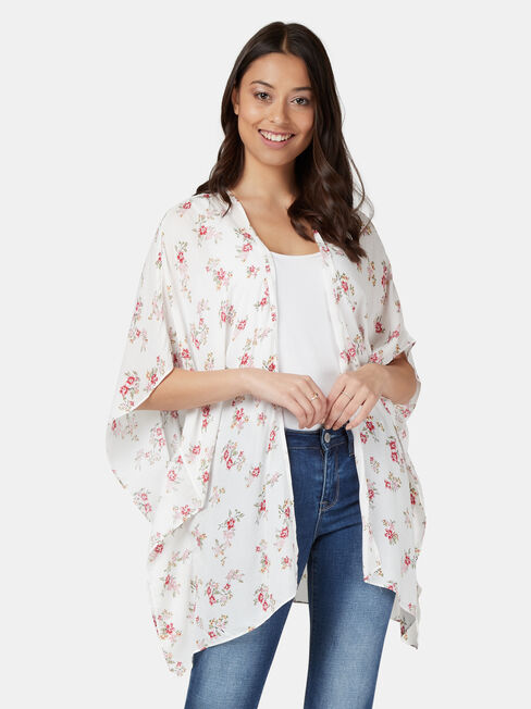 Polly Printed Kimono, White, hi-res