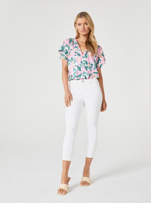 Jewel Flutter Sleeve Top, Print, hi-res