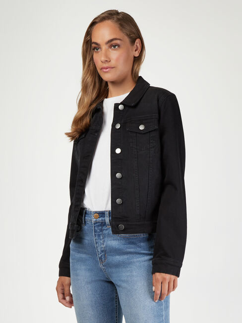 Classic Stretch Denim Jacket, Black, hi-res