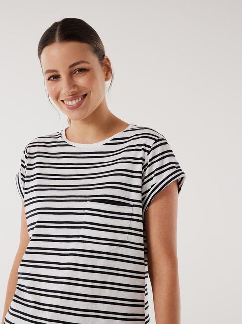 Essential Slub Pocket Tee, White & Navy Stripe, hi-res