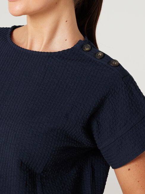 Louise Textured Button Detail Tee, Ink, hi-res