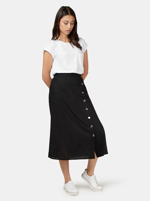 Daisy Button Front Skirt, Black, hi-res